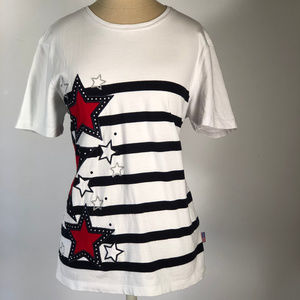 Karen Scott Sport Womens Patriotic Knit Top PM Stars Striped Beaded T-Shirt
